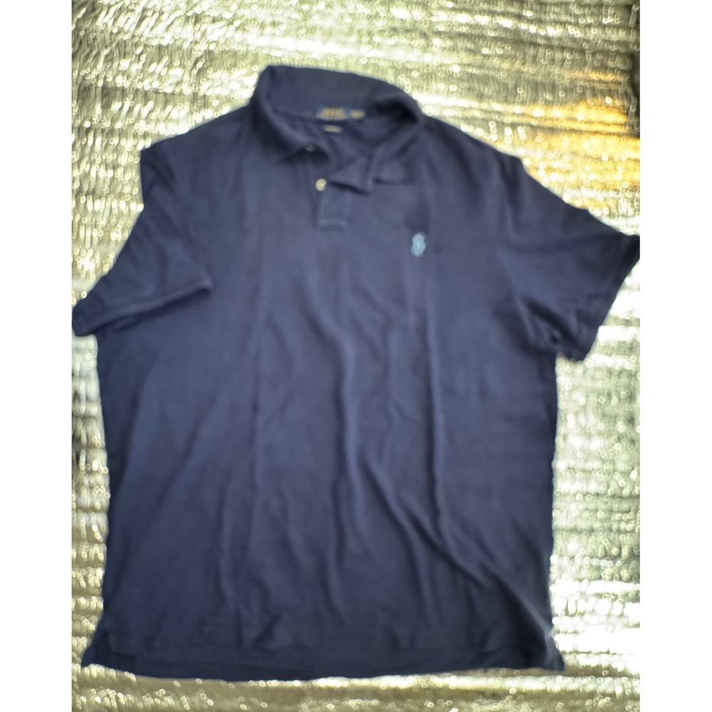 Polo Ralph Lauren Mens XXL Classic Fit Navy Blue Cotton Pique Short Sleeve Polo